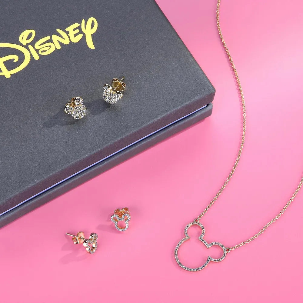 Disney Couture Kingdom Precious Metal - Mickey Mouse - Crystal Outline Stud Earrings Yellow Gold