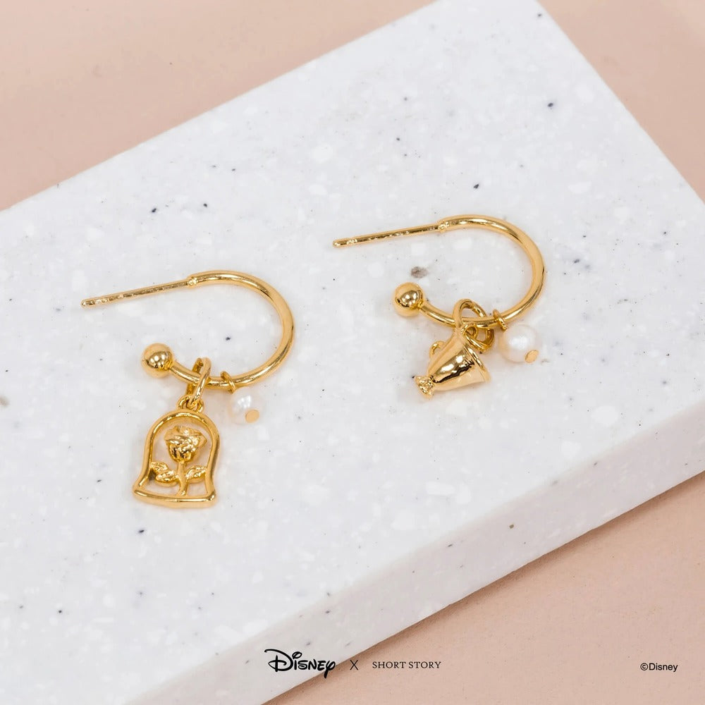 Disney x Short Story Hoop Earrings Beauty And The Beast - Gold
