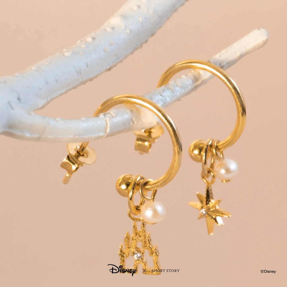 Disney x Short Story Hoop Earrings Castle - Gold