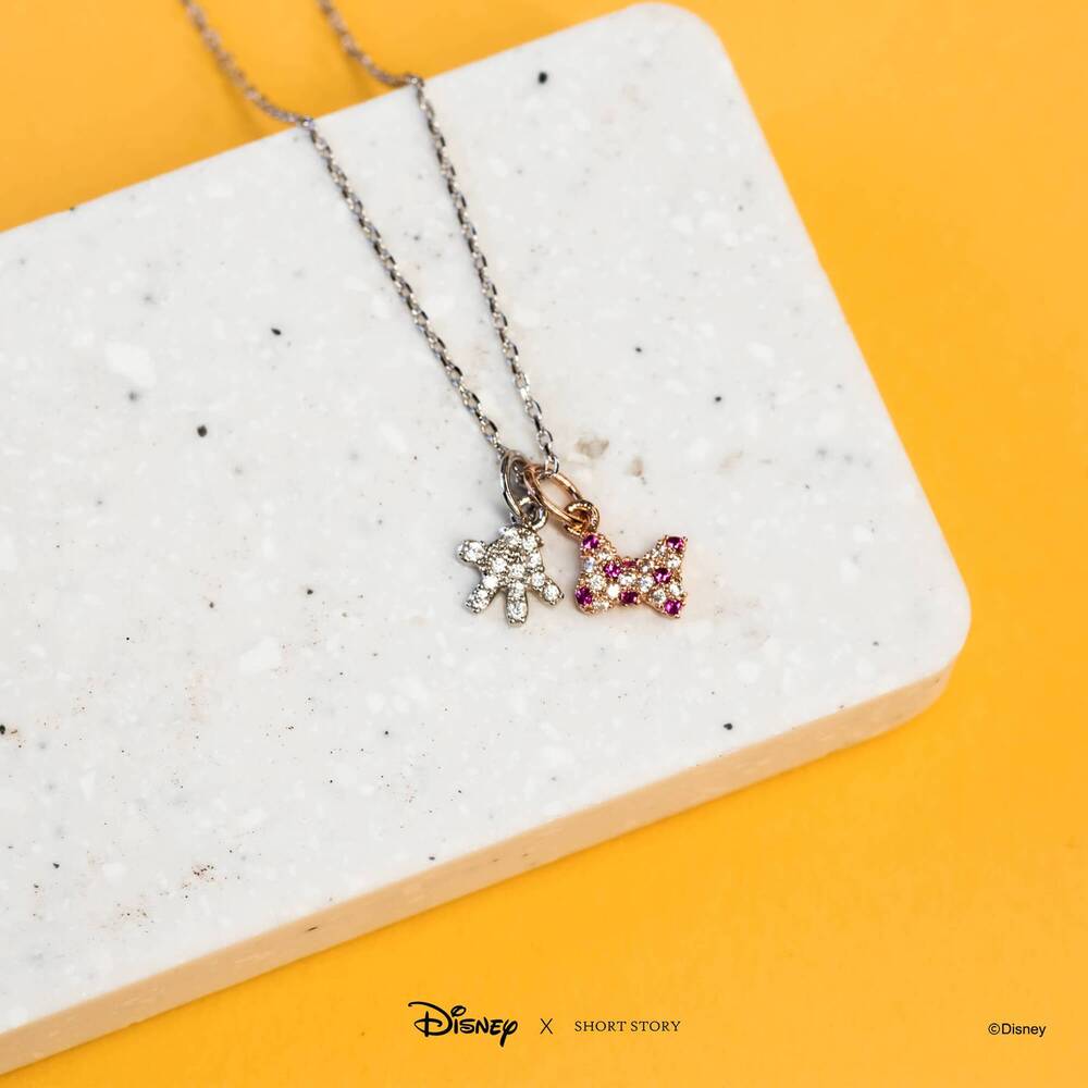 Disney X Short Story Necklace Mickey Gloves & Bow - Diamante Silver