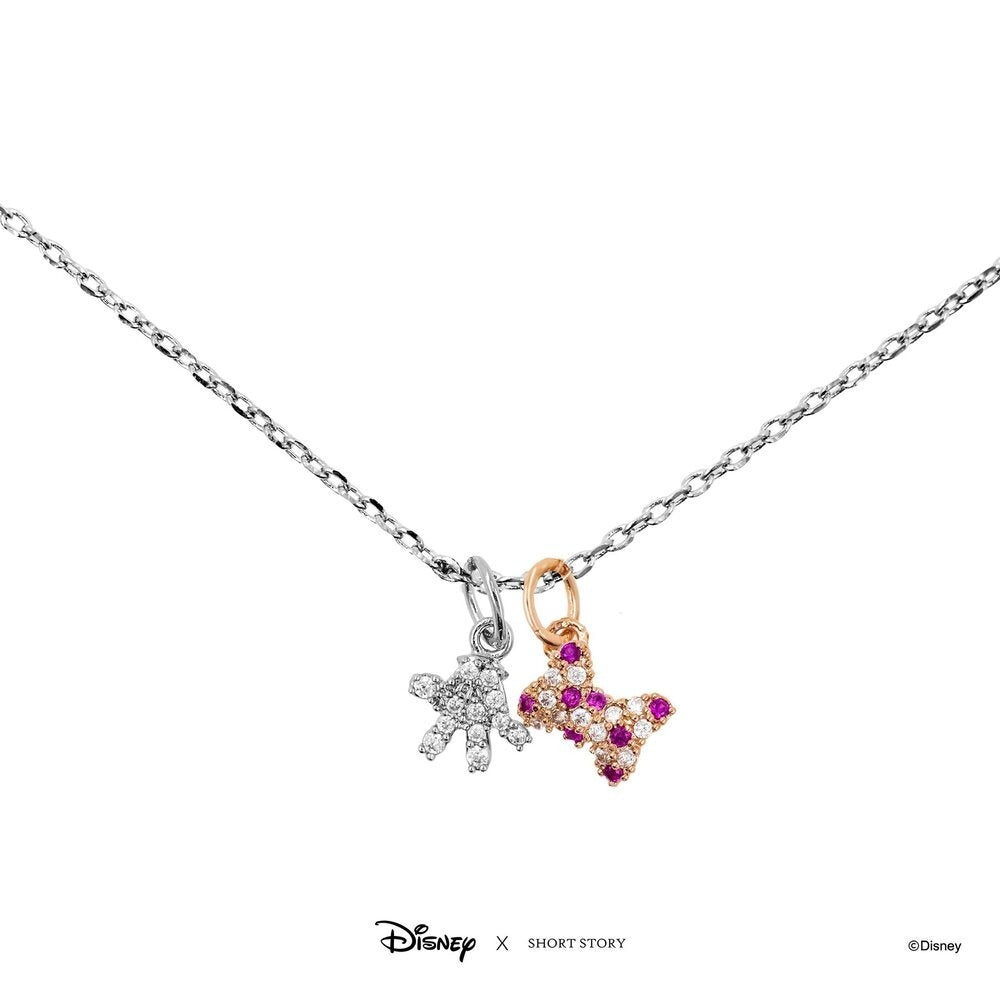 Disney X Short Story Necklace Mickey Gloves & Bow - Diamante Silver