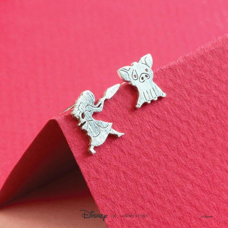 Disney x Short Story Earrings - Moana And Pua - Silver