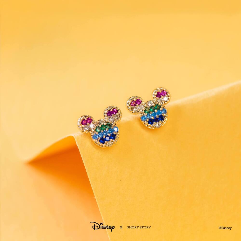Disney X Short Story Earrings Mickey Ears Rainbow - Diamante