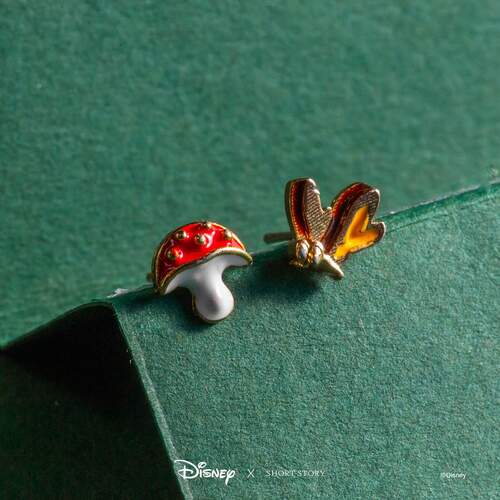 Disney x Short Story Earrings Mushroom And Butterfly - Epoxy