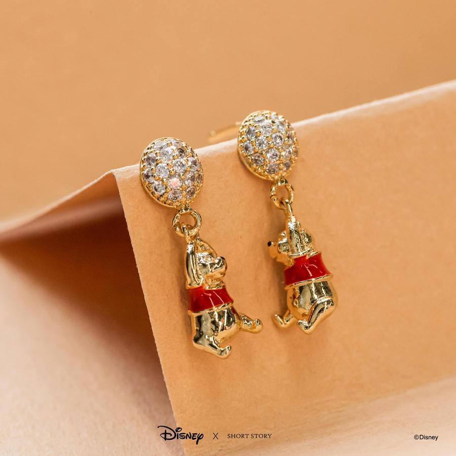 Disney x Short Story Earrings Pooh with Balloon - Diamante