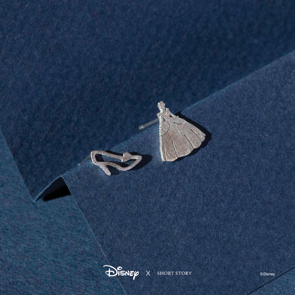 Disney x Short Story Earrings Cinderella Dress And Shoe - Silver
