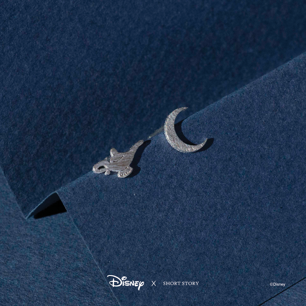 Disney x Short Story Earrings Genie's Lamp and Moon - Silver