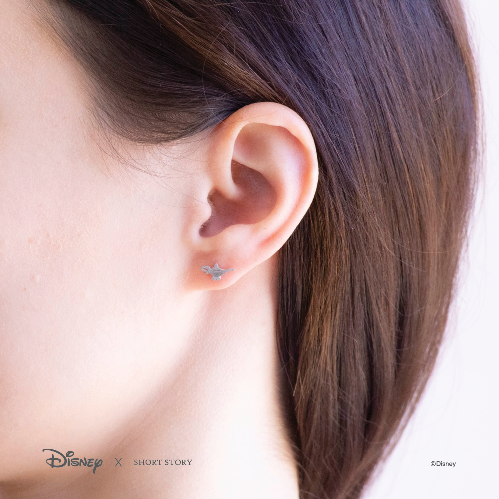Disney x Short Story Earrings Genie's Lamp and Moon - Silver