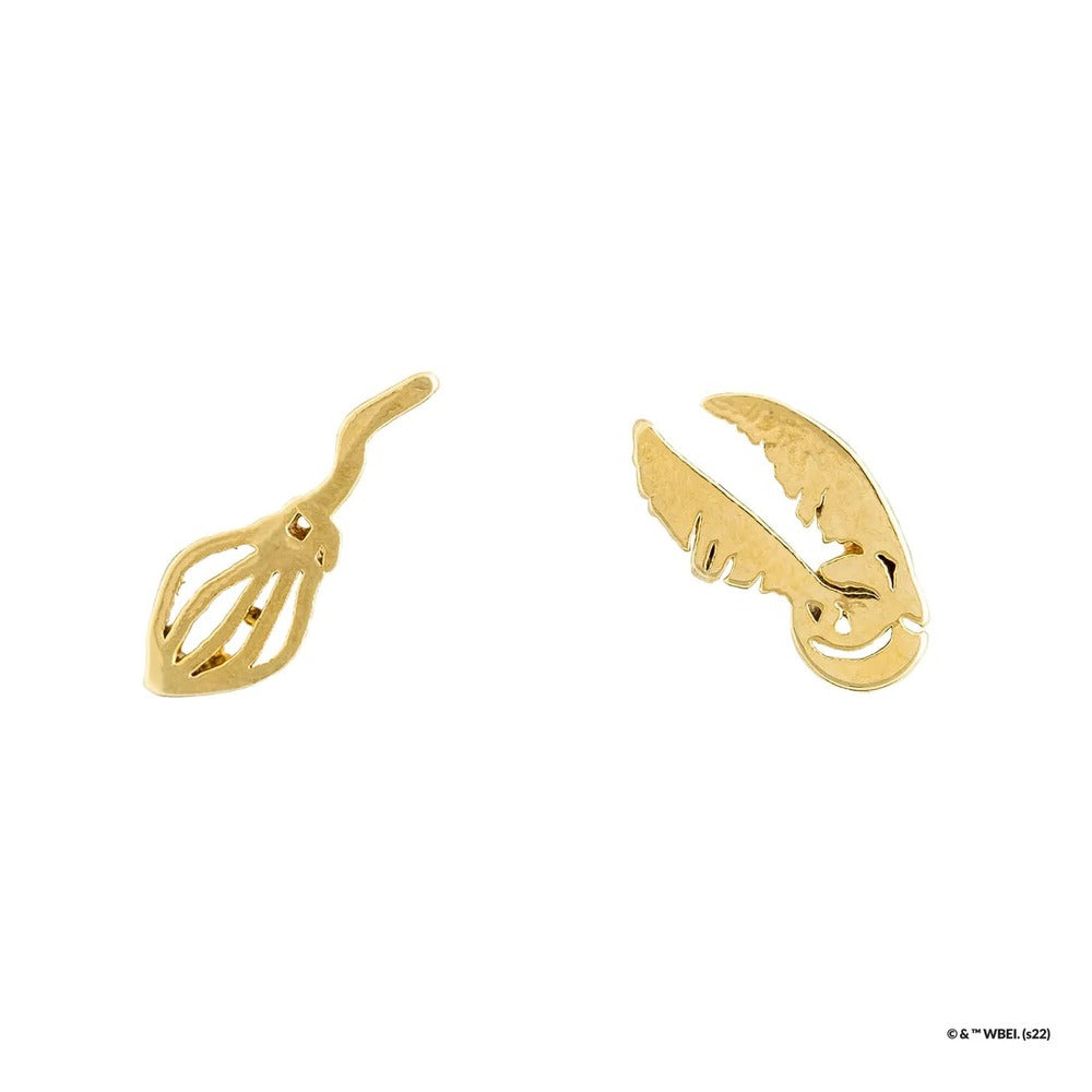 Harry Potter x Short Story Earrings - Nimbus 2000 & Snitch - Gold