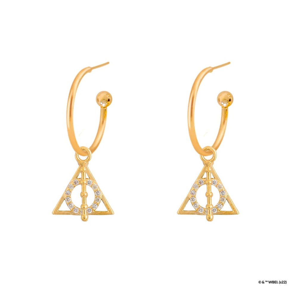 Harry Potter x Short Story Earrings - Diamante Deathly Hallows - Gold