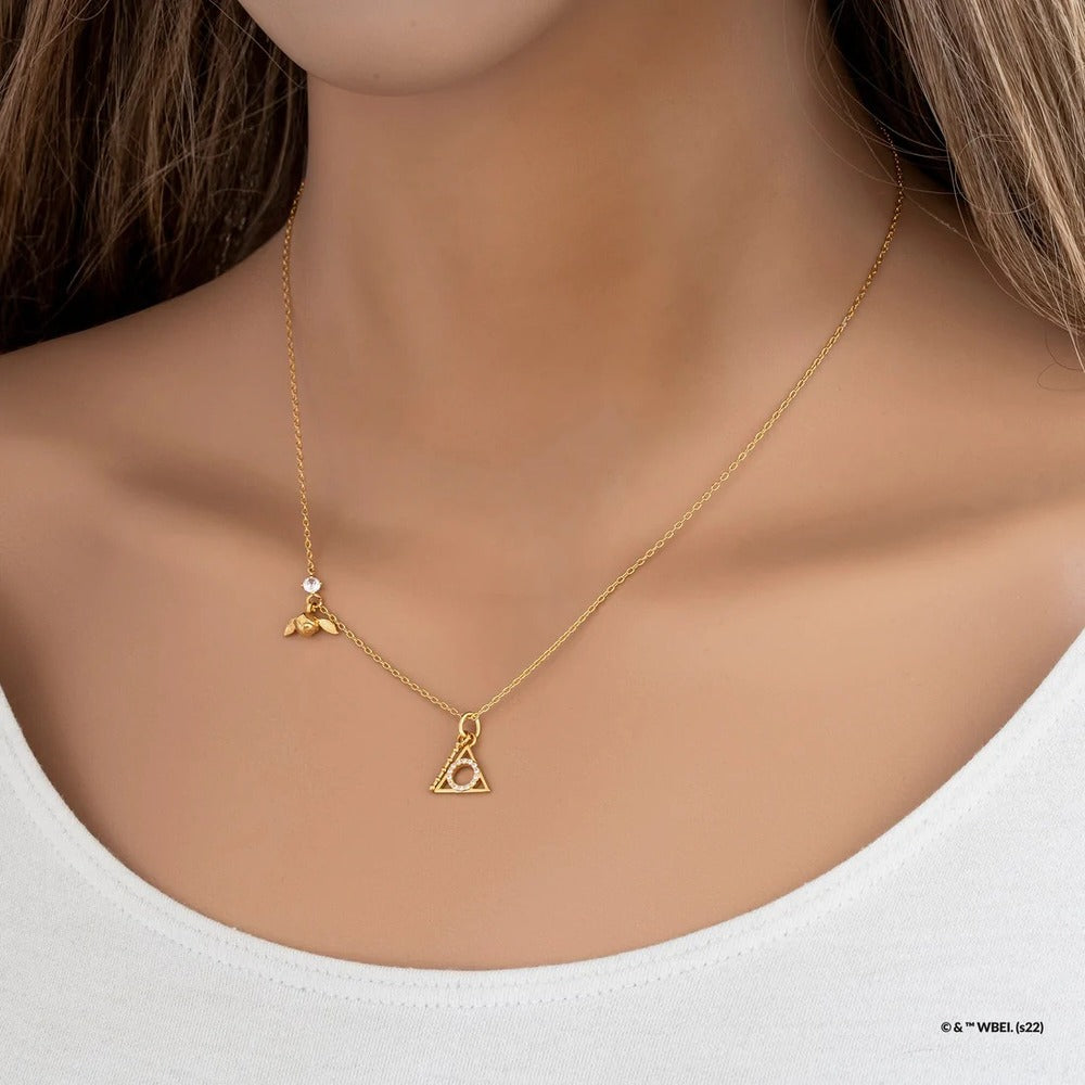 Harry Potter x Short Story Necklace - Deathly Hallows - Gold