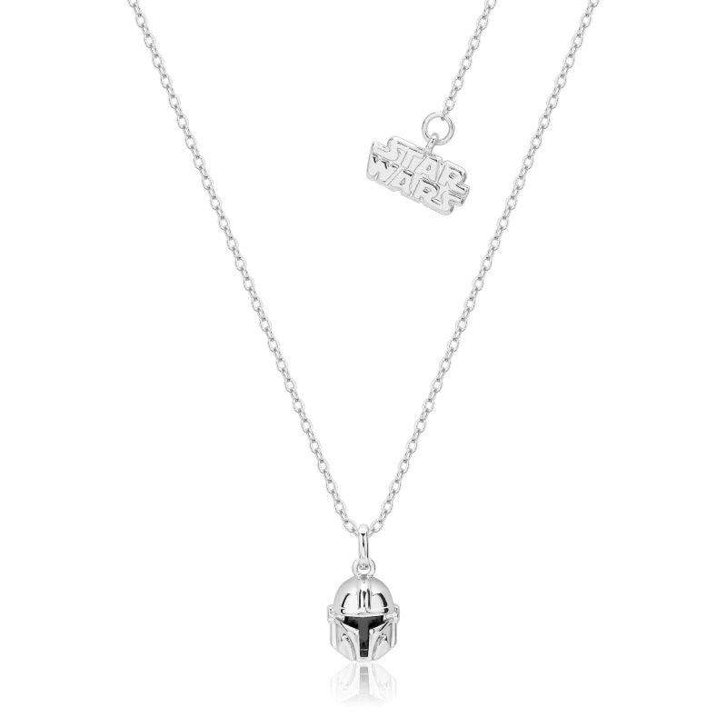 Disney Couture Kingdom Precious Metal - Star Wars - Mandalorian Helmet Crystal Necklace Silver