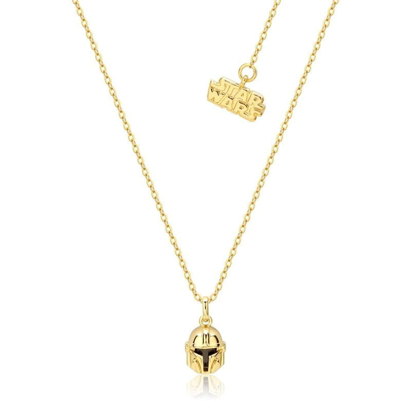 Disney Couture Kingdom Precious Metal - Star Wars - Mandalorian Helmet Crystal Necklace Yellow Gold