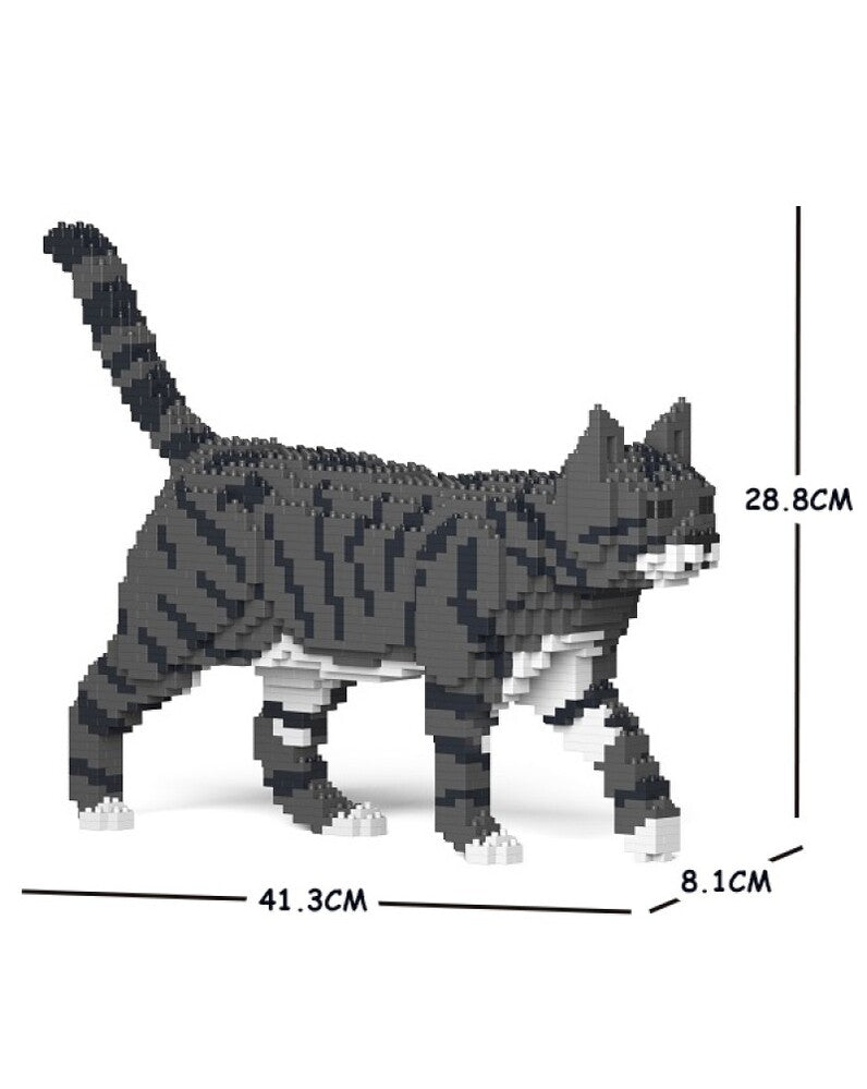 Jekca Animals - Tabby Cat Dark Grey Walking 28cm