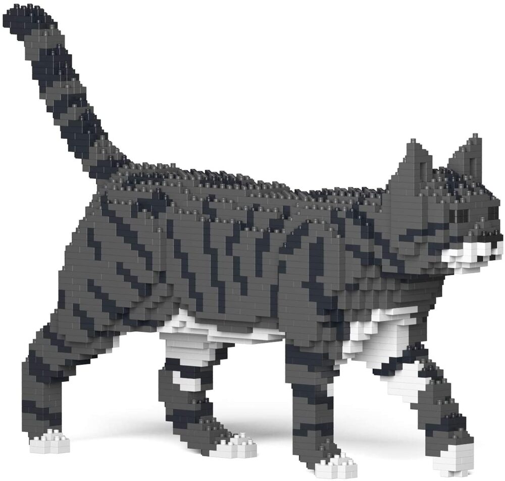 Jekca Animals - Tabby Cat Dark Grey Walking 28cm