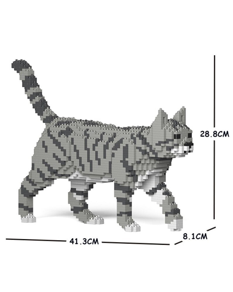 Jekca Animals - Tabby Cat Grey Walking 28cm