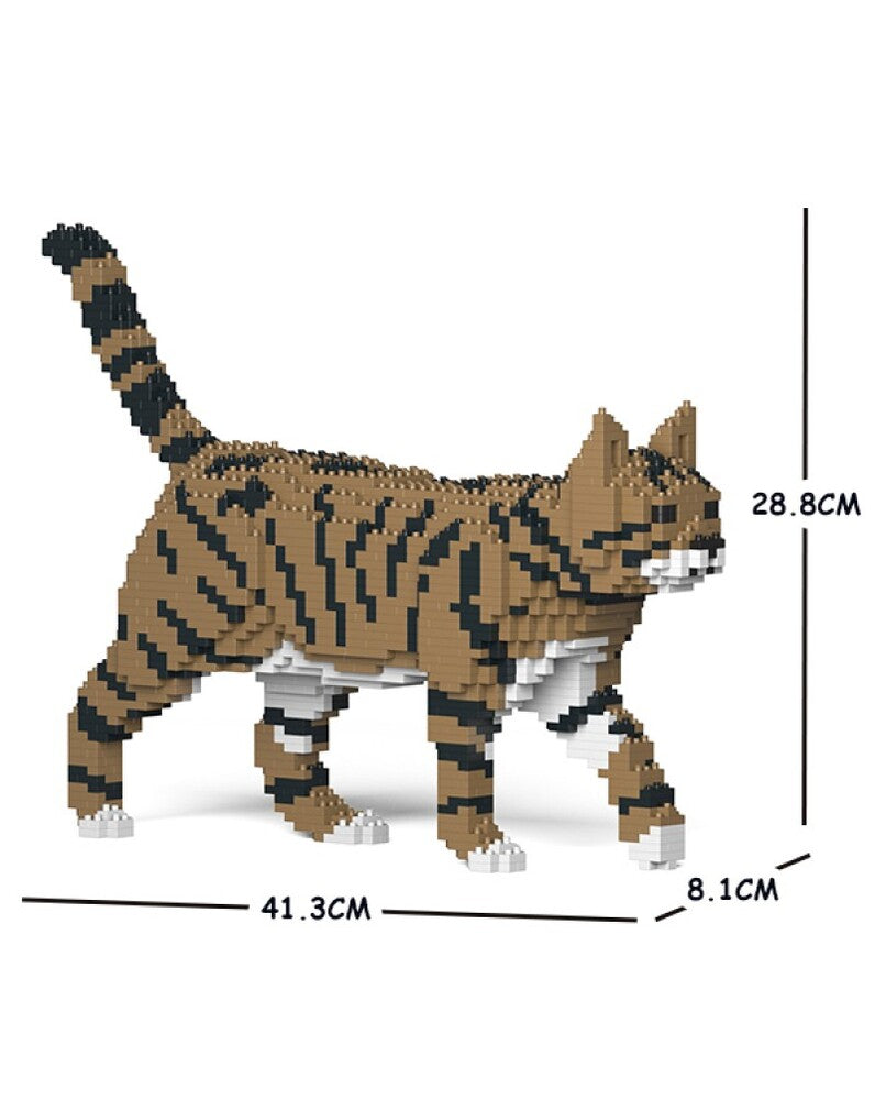 Jekca Animals - Tabby Cat Brown Walking 28cm