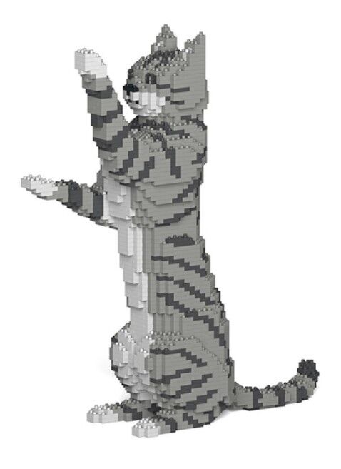 Jekca Animals - Tabby Cat Grey Standing 39cm