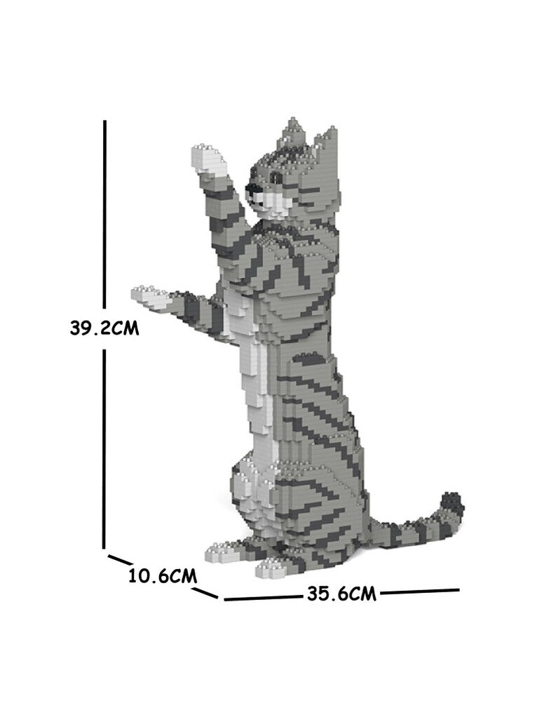 Jekca Animals - Tabby Cat Grey Standing 39cm