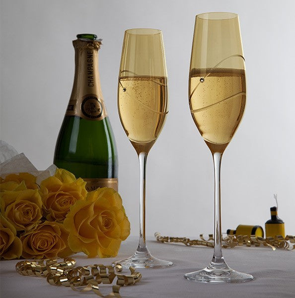 Dartington Crystal 50th Anniversary Celebration Toasting Flute Pair - Gold