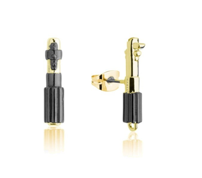 Disney Couture Kingdom - Star Wars - Darth Vader and Luke Skywalker Lightsaber Stud Earrings Yellow Gold and Gunmetal Plated