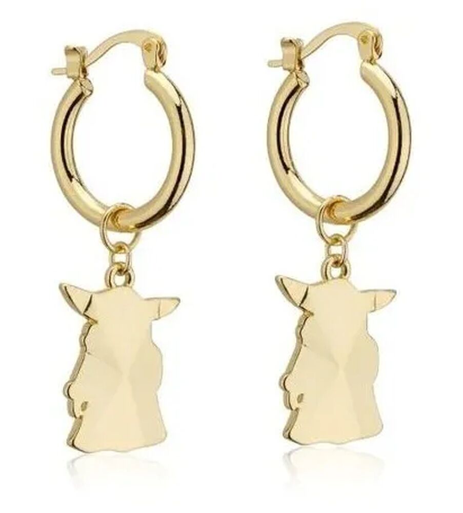 Disney Couture Kingdom - D100 - Star Wars Mandalorian Grogu Charm Hoop Earrings Yellow Gold