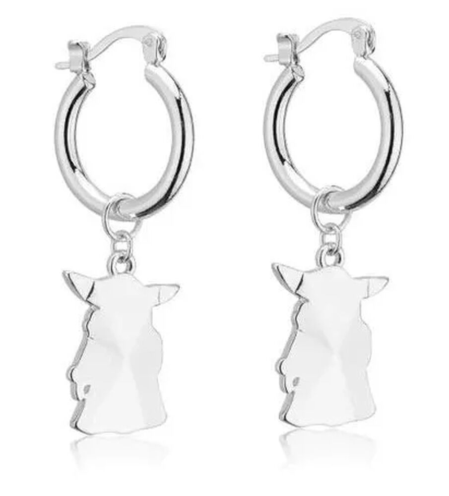 Disney Couture Kingdom - D100 - Star Wars Mandalorian Grogu Charm Hoop Earrings White Gold
