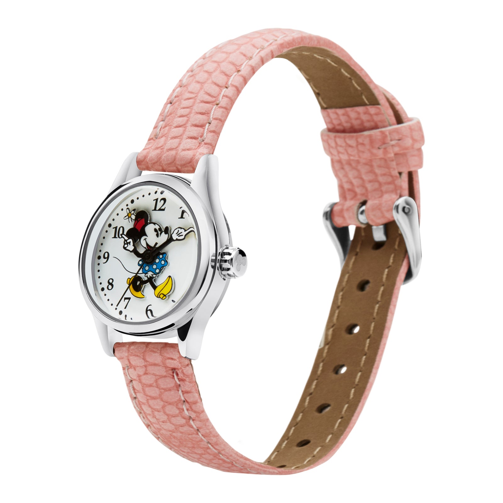The Original Mickey Collection Watch - Silver + Croc Pink 25mm Ft Minnie