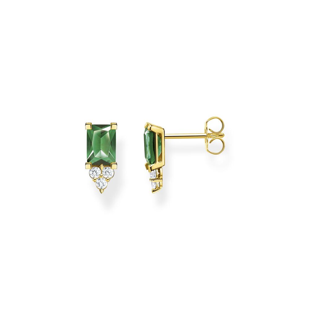 Thomas Sabo Earrings - Green Stones Yellow Gold Studs
