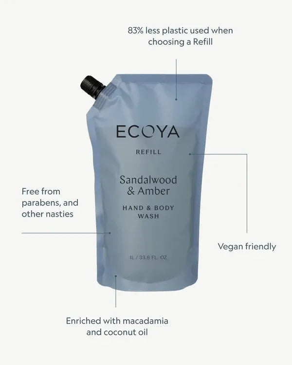 Ecoya Hand & Body Wash Refill - Sandalwood & Amber