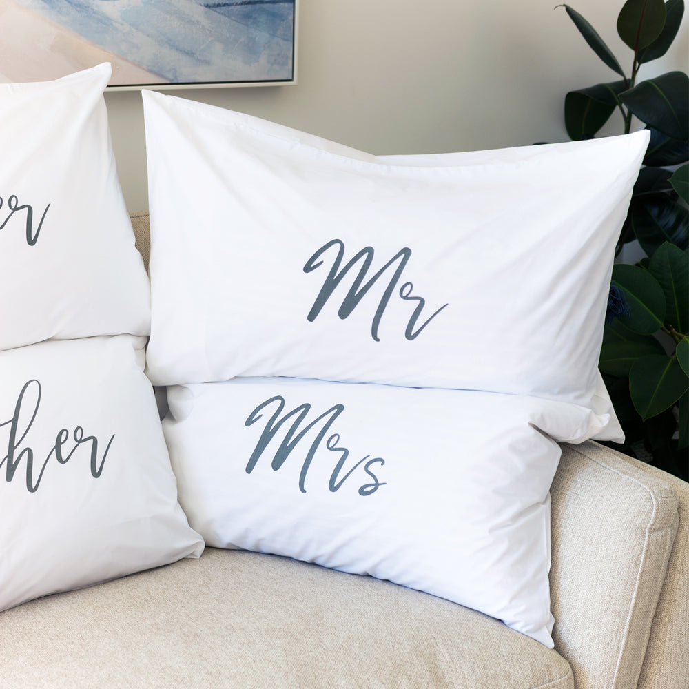 Wedding Mr & Mrs Pillowcase Set by Splosh