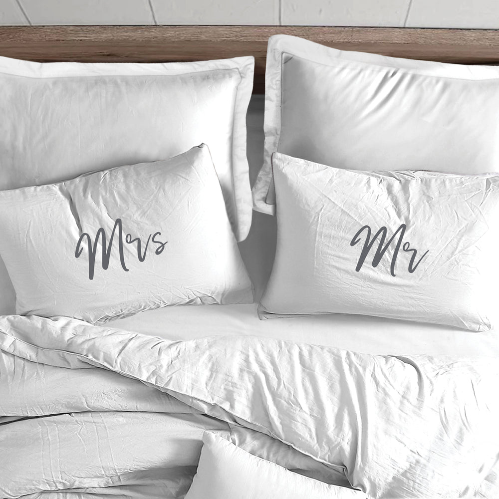 Wedding Mr & Mrs Pillowcase Set by Splosh