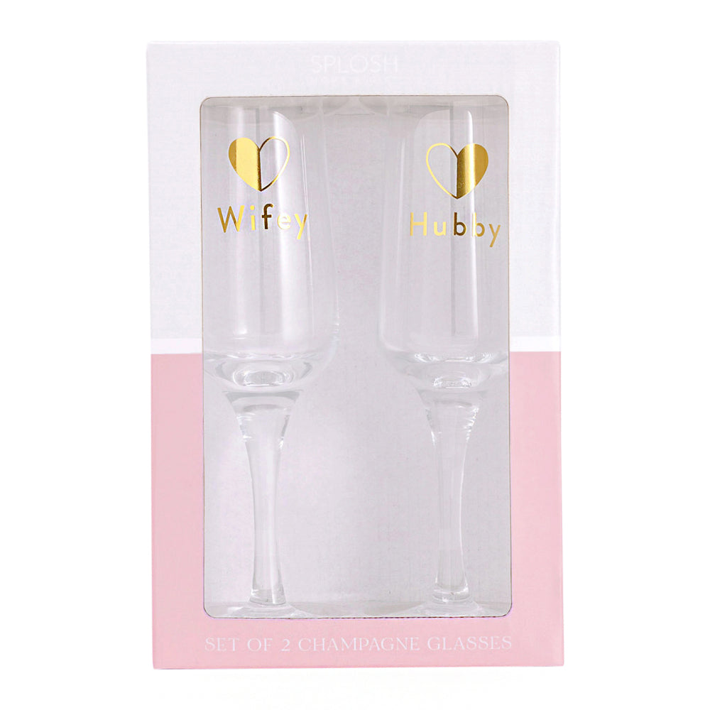 Splosh Wedding & Anniversary - Wifey & Hubby Wine Glass Set