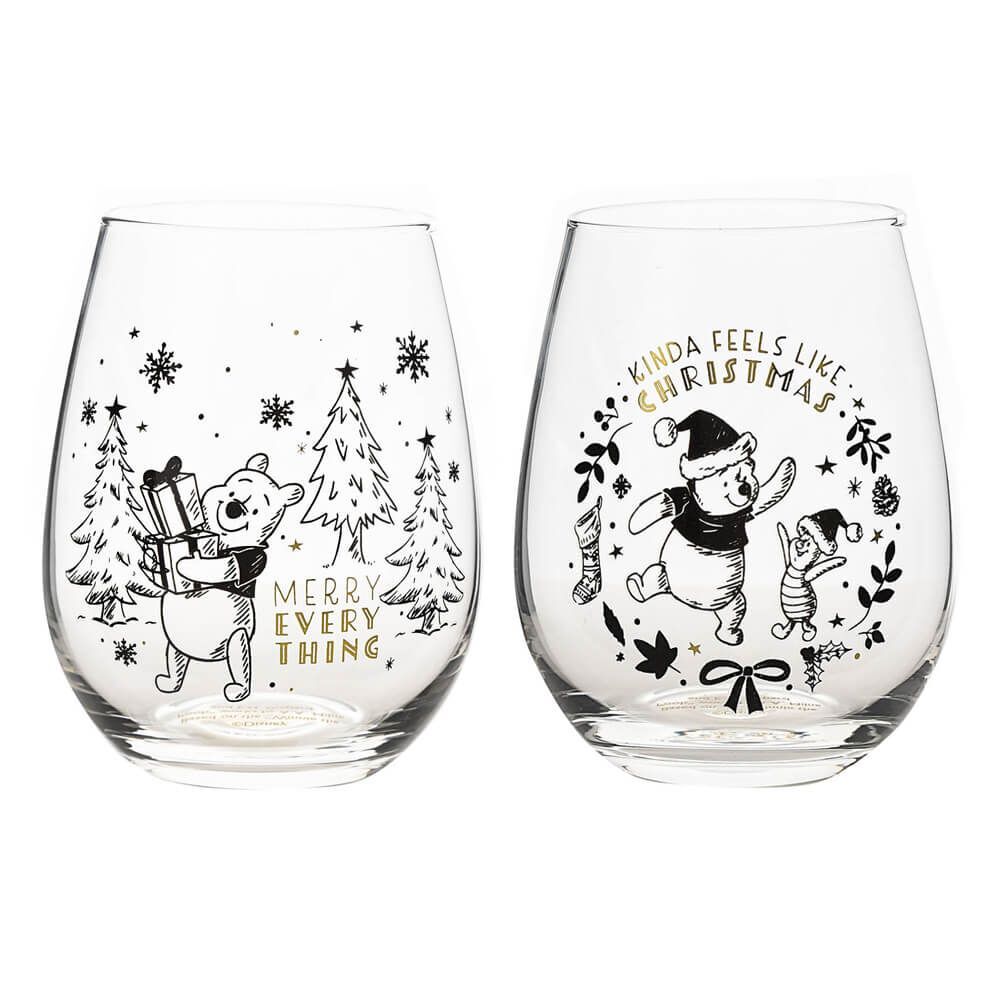 Disney Christmas By Widdop And Co Christmas Glasses - Winnie Set Of 2