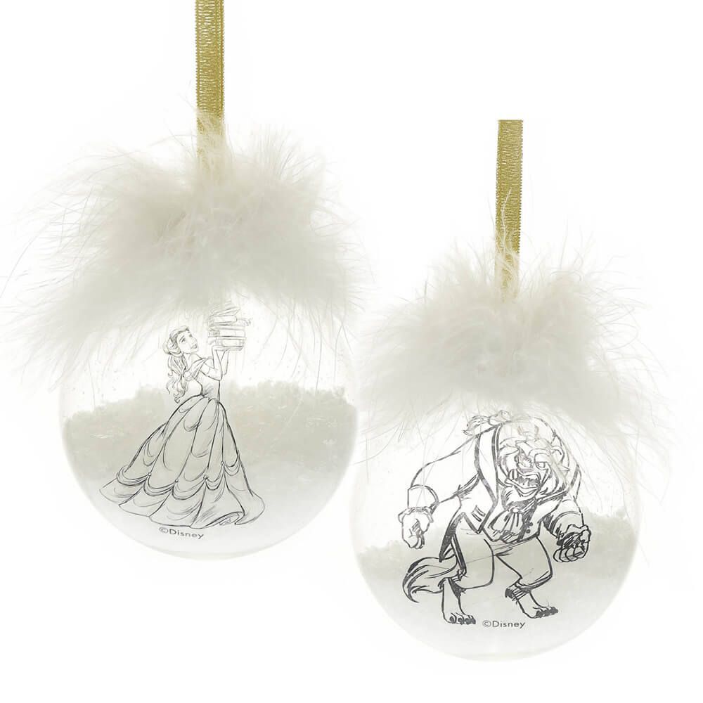 Disney Christmas By Widdop And Co Bauble - Feather Glass Belle & Beast