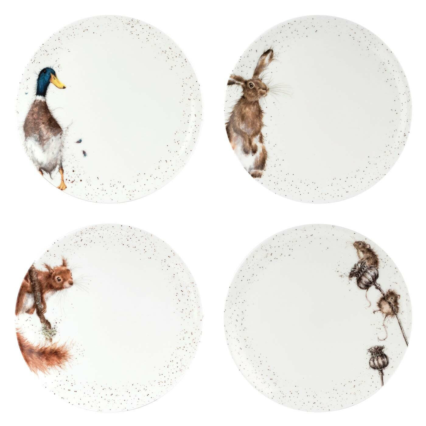 Royal Worcester Wrendale Coupe Plates - Duck, Hare, Squirrel, Mouse (Set of 4)