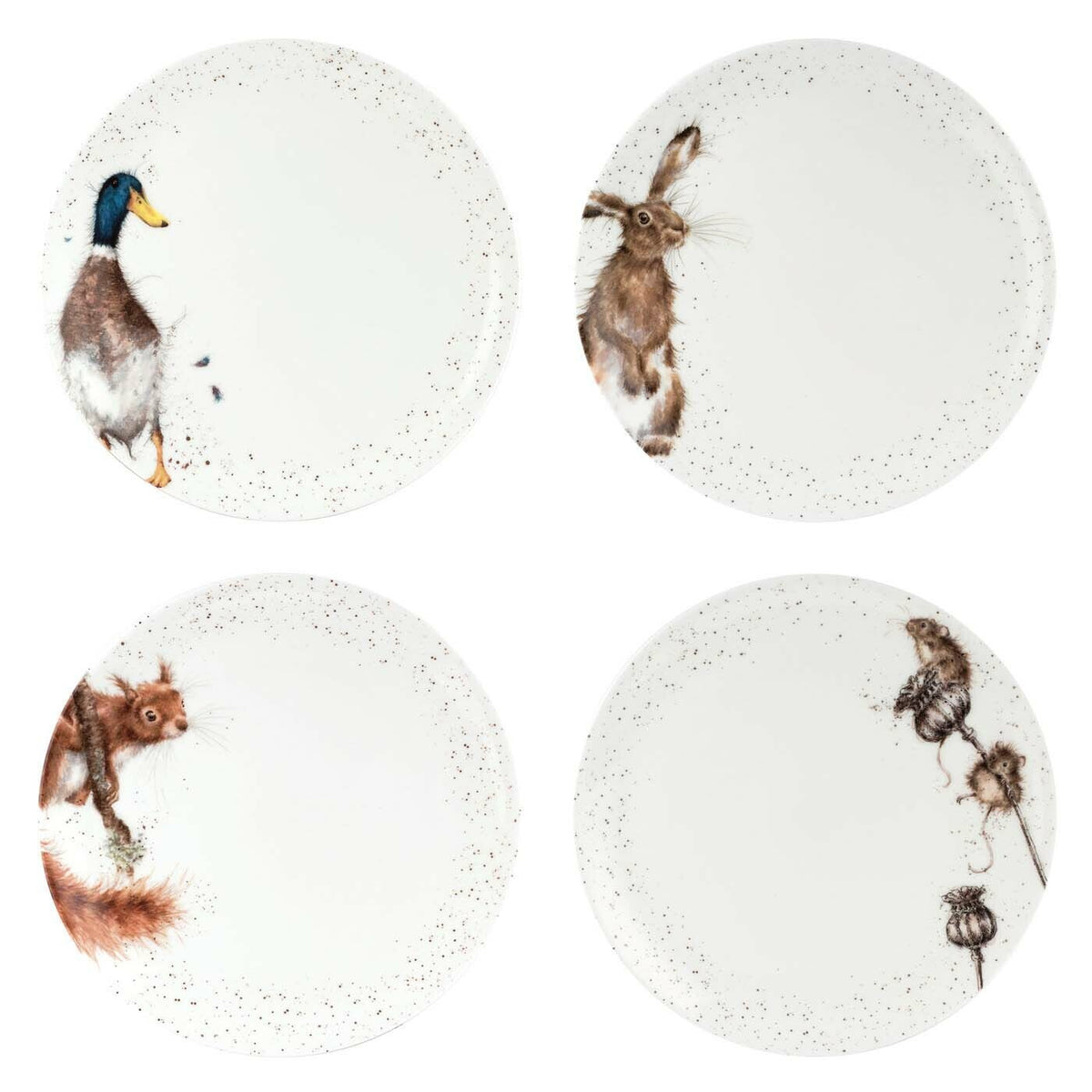 Royal Worcester Wrendale Coupe Plates - Duck, Hare, Squirrel, Mouse (Set of 4)