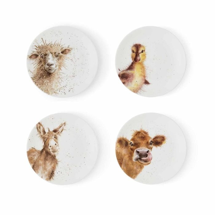 Royal Worcester Wrendale Coupe Plates - Cow, Donkey, Duckling, Sheep (Set of 4)