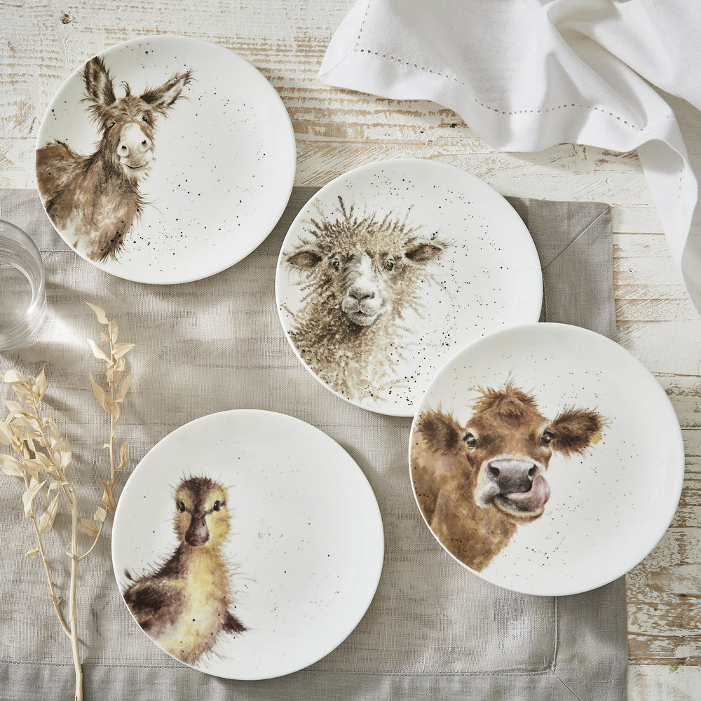 Royal Worcester Wrendale Coupe Plates - Cow, Donkey, Duckling, Sheep (Set of 4)