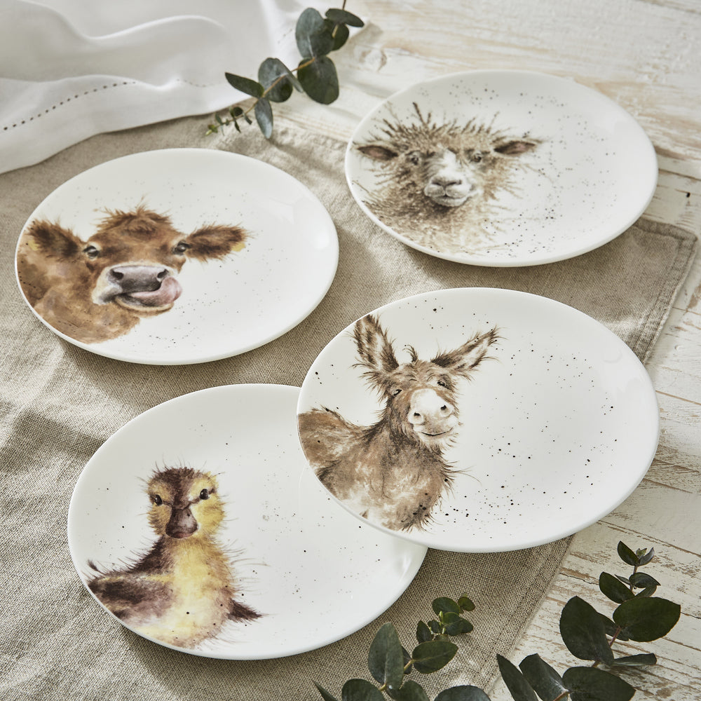 Royal Worcester Wrendale Coupe Plates - Cow, Donkey, Duckling, Sheep (Set of 4)