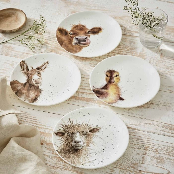 Royal Worcester Wrendale Coupe Plates - Cow, Donkey, Duckling, Sheep (Set of 4)