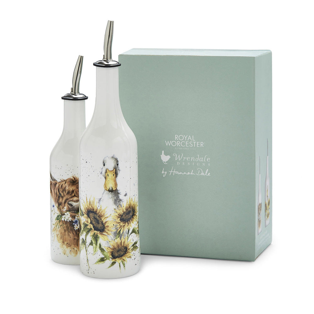 Royal Worcester Wrendale Oil & Vinegar - Sunshine Duck & Daisy Coo Highland Cow (Set of 2)