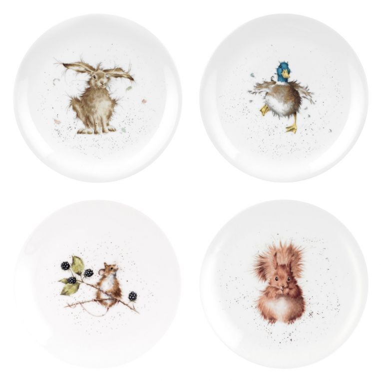 Royal Worcester Wrendale Coupe Plates - Hare, Duck, Mouse, Squirrel (Set of 4)