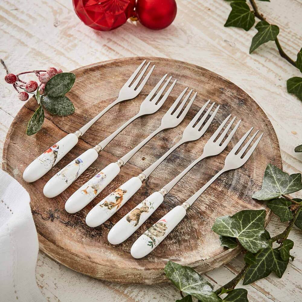 Royal Worcester Wrendale Christmas Pastry Forks - Set Of 6