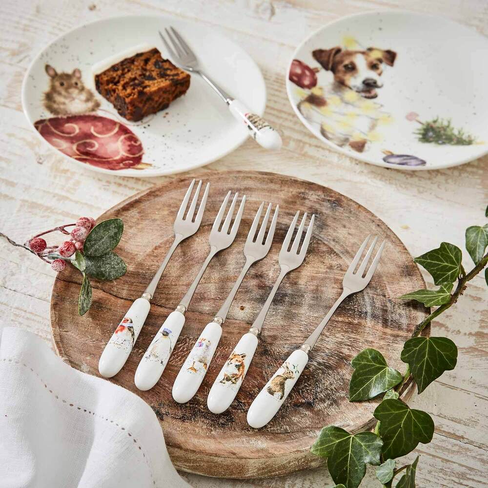 Royal Worcester Wrendale Christmas Pastry Forks - Set Of 6