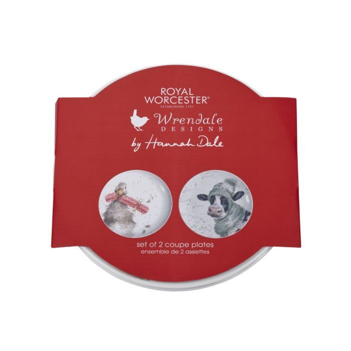 Royal Worcester Wrendale Christmas Coupe Plates - Christmas Cracker & Moo-rry Christmas (Set of 2)