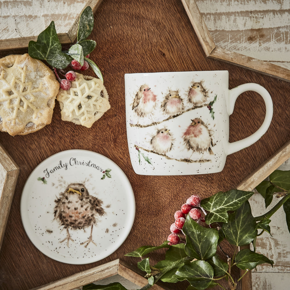 Royal Worcester Wrendale Christmas Mug & Coaster Set - Family Christmas