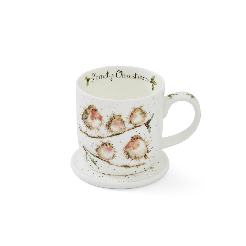 Royal Worcester Wrendale Christmas Mug & Coaster Set - Family Christmas