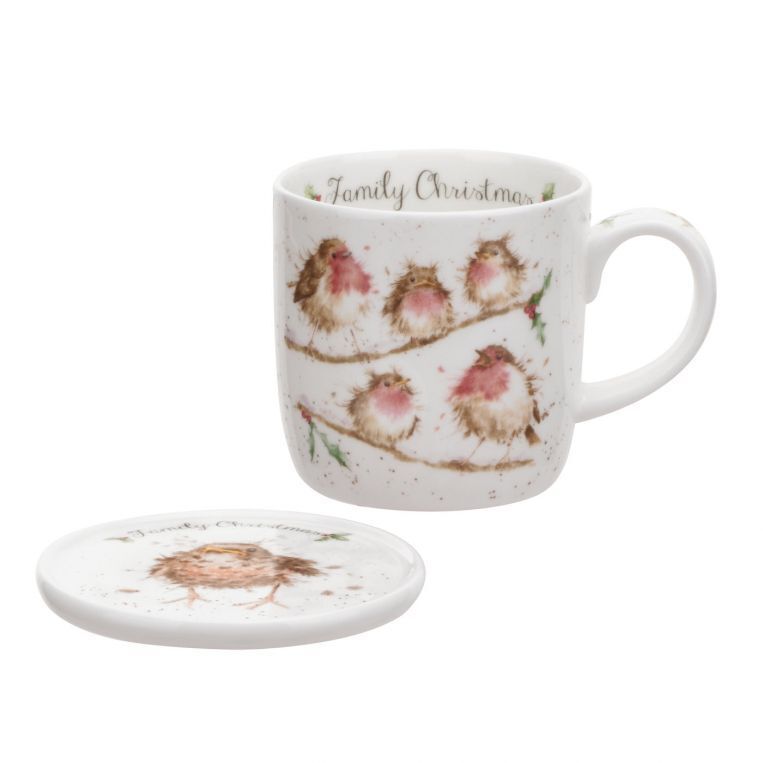 Royal Worcester Wrendale Christmas Mug & Coaster Set - Family Christmas