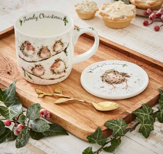 Royal Worcester Wrendale Christmas Mug & Coaster Set - Family Christmas